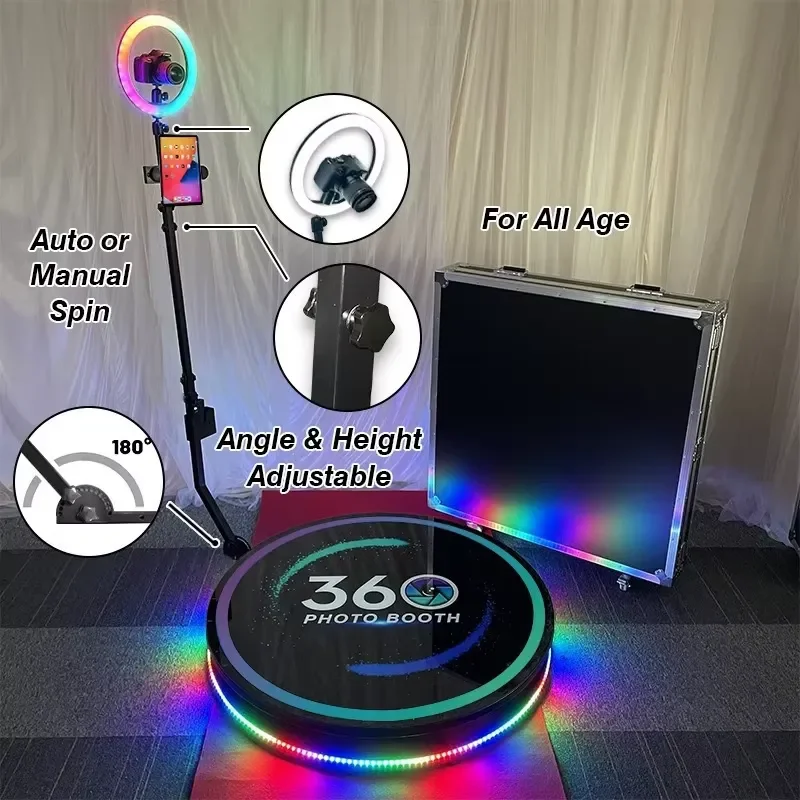 Motorized Rotating Platform 360° Glass Photo Booth Spin Camera Booth for Weddings & Event Rentals