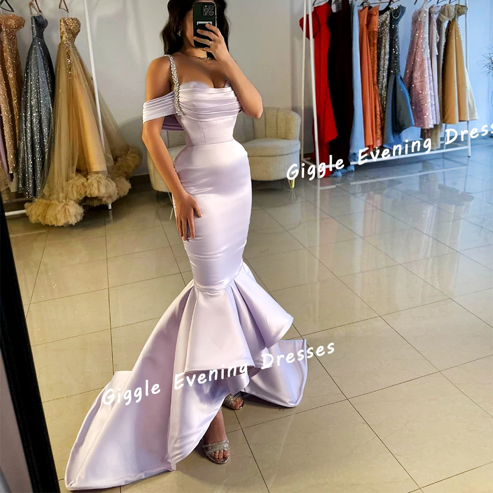 Giggle Satin Beading Mermaid Close Fitting Prom Gown Saudi Arab Pleat Elegance Floor-Length Evening Party Dresses for Women 2024