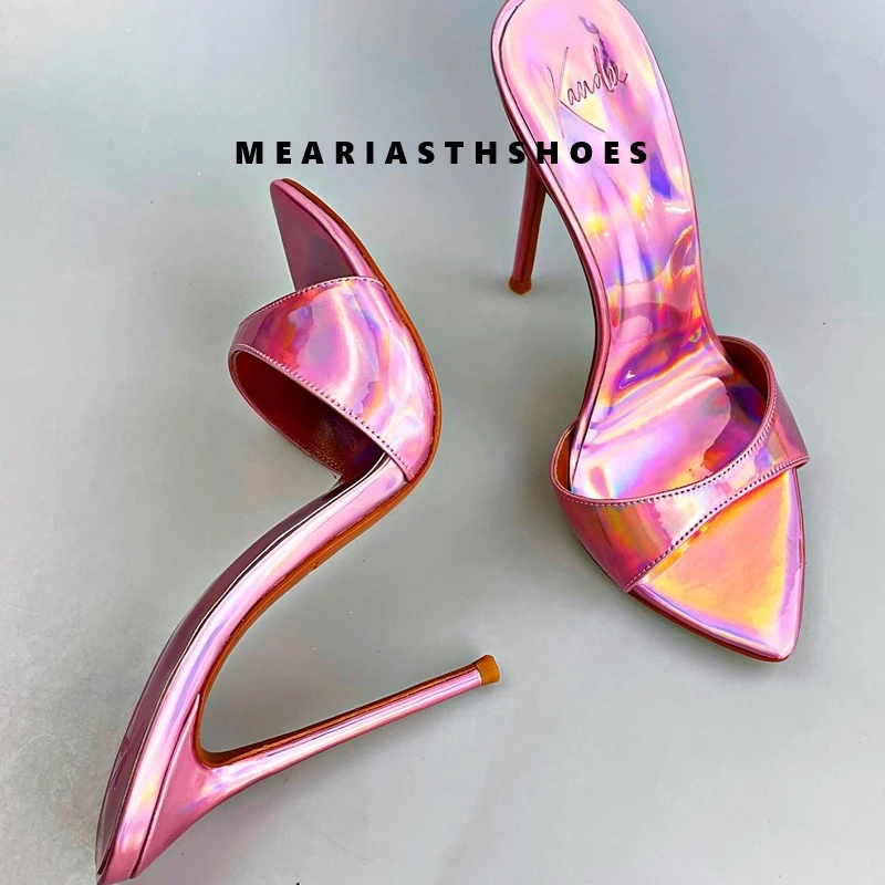 

Summer Women Pointed open toe Patent Leather Pumps Sandals For Ladies Sexy Mules High Heels Slip-on Slippers Slides Shoes 2026