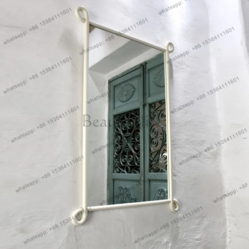 

European square bathroom mirror simple retro style decorative mirror home living room wall wall hanging