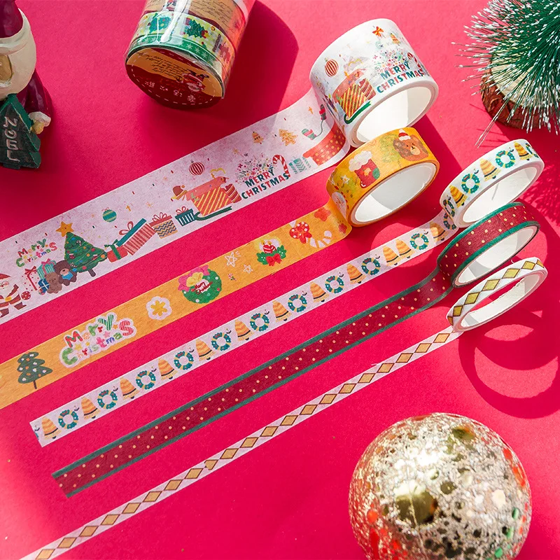 4 Pcs/Set Christmas Carnival Series Washi Masking Tapes Decorative Adhesive Tape DIY Xmas Hand Account Material Stickers