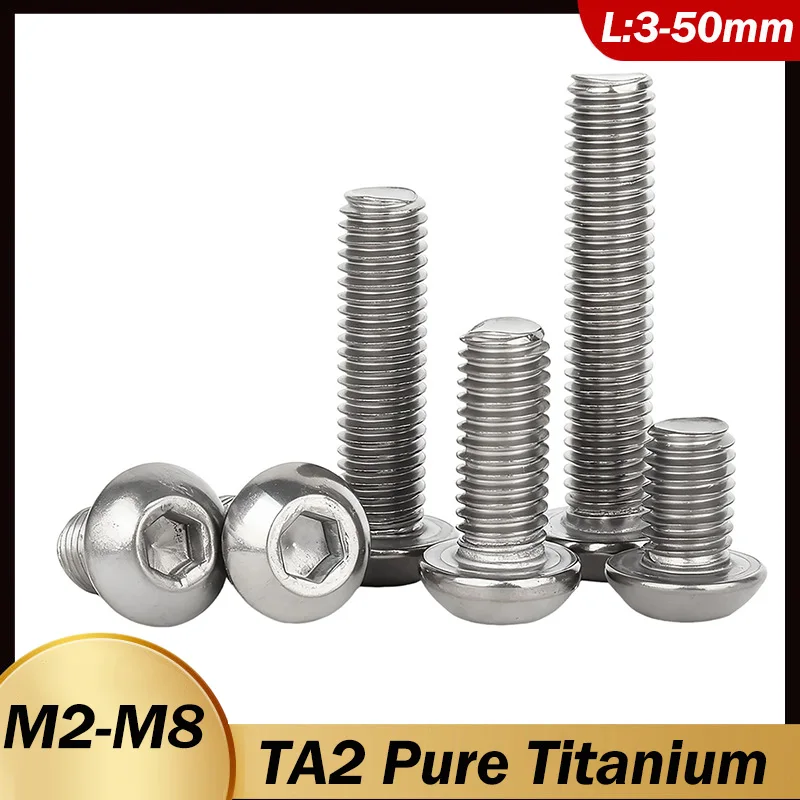 M2 M2.5 M3 M4 M5 M6 M8 TA2 Pure Titanium Hex Round Pan Mushroom Head Screws Hexagon Socket Button Head Bolt Truss Screws