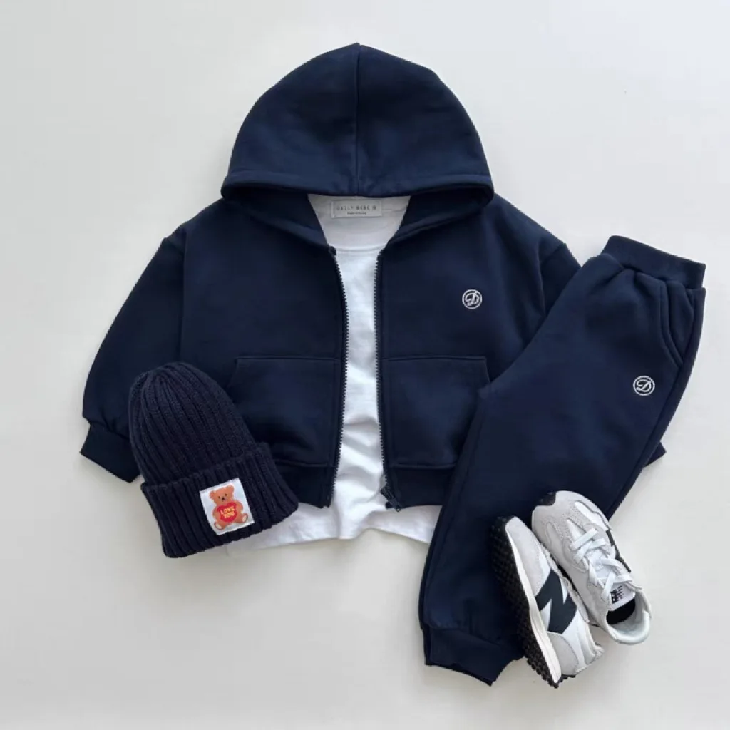 2026 Autumn New Children Long Sleeve Clothes Set Boys Girls Zipper Hoodie + Sweat Pants 2pcs Suit Kids Solid Casual Outfits