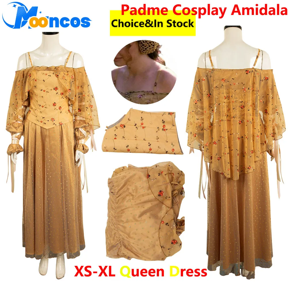 

Padme Cosplay Amidala Yellow Dress Costume Movie Space Battle Outfits Women Fancy Skirts Girls Roleplay Halloween Fantasy Suits
