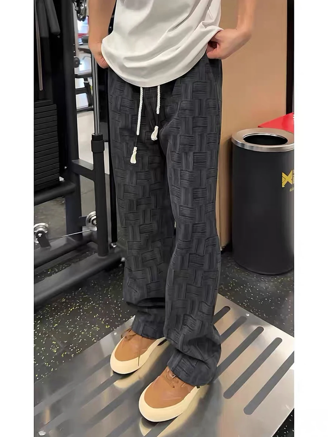 

Мужские спортивные брюки Bla Plaid Dyed Fce для осени и зимы, американские повседневные брюки с широкими штанинами и прямым кроем, из плотной ткани с эффектом драпировки