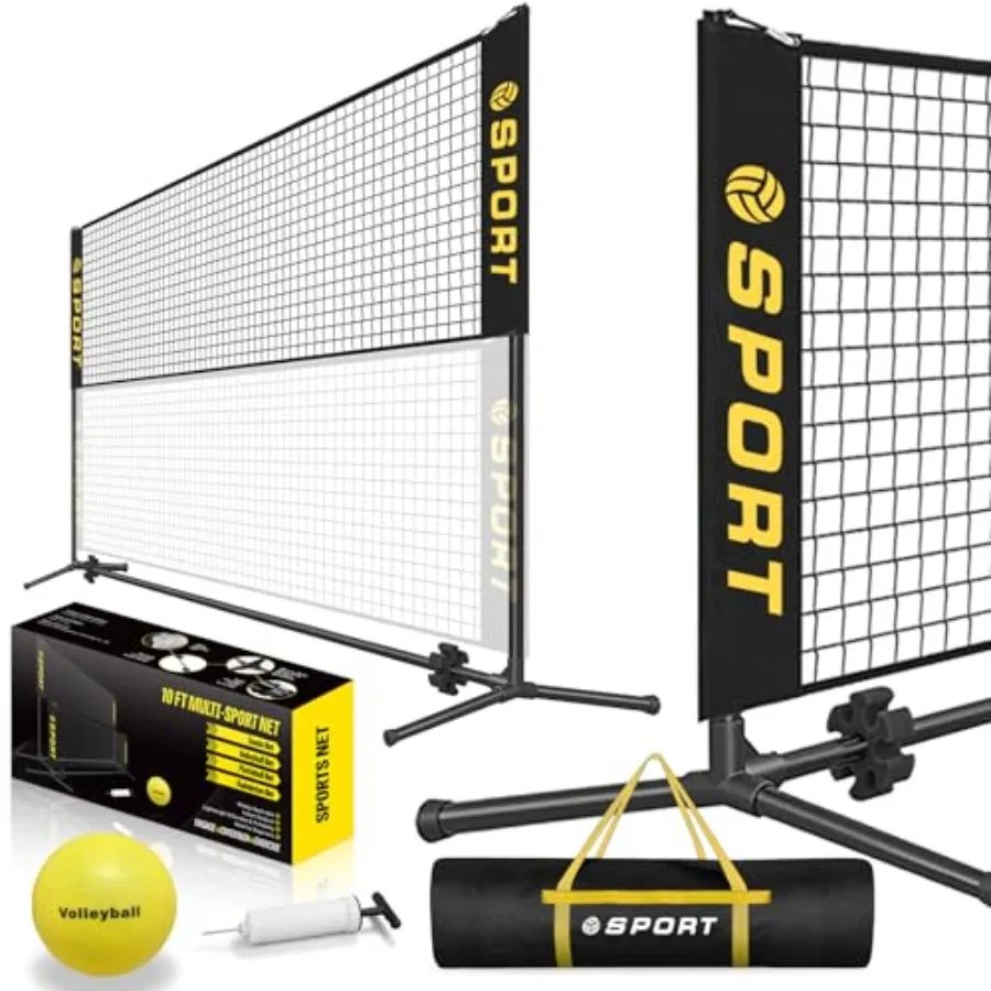 

10 FT Mini Portable Tennis Net for Teenagers with Rubber Volleyball with Pump and Carry Bag Adjustable Height 2.7FT-5.1FT for B