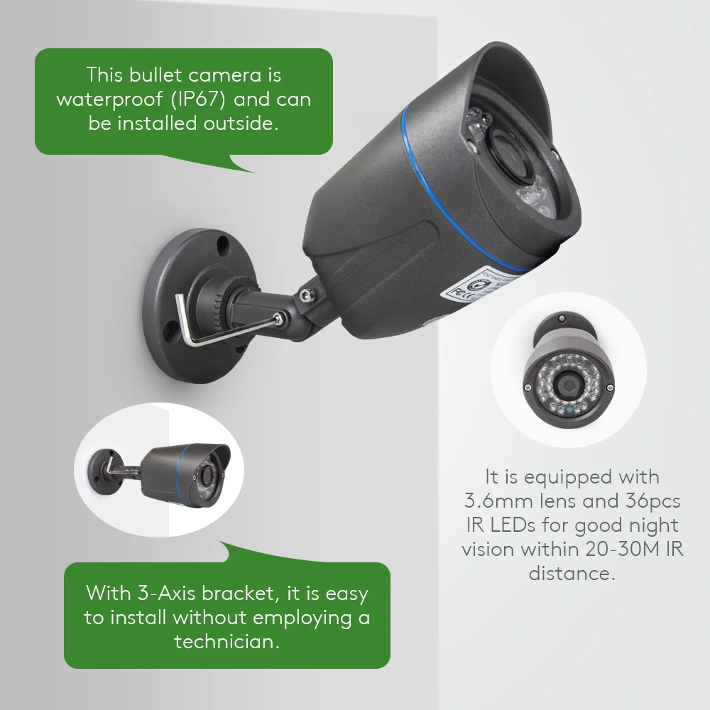IP67 Wired Outdoor CCTV Bullet Camera 2.0MP IR Night Vision 3.6mm Lens Security Surveillance For FHD Home WIFI Video Doorphone