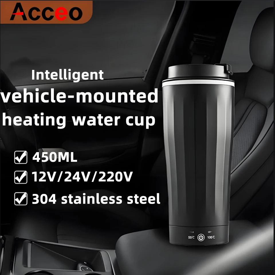 

Intelligent Car Display Temperature Heating Cup 304 Stainless Steel 450ml Capacity Portable Kettle 12V/24V Universal