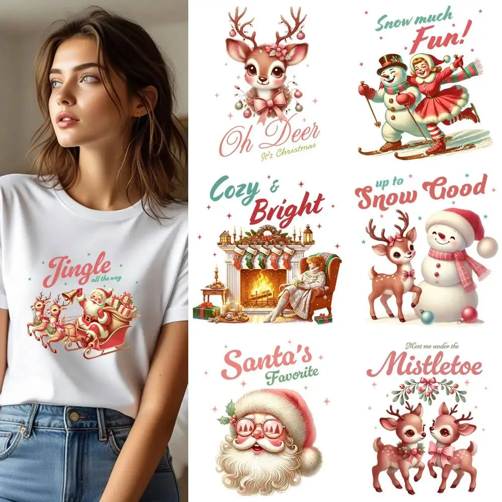 25CM Christmas Santa Claus Sleigh Deer Iron-on Thermal Stickers DIY A-Level Washable Shirt Heat Transfer Patches For Clothes