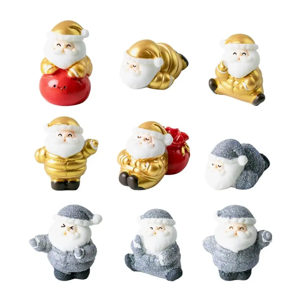 Gold Silver Christmas Figurines Accessories Resin Miniature Santa Claus Micro Landscape Fairy Garden Desktop Knick-knacks