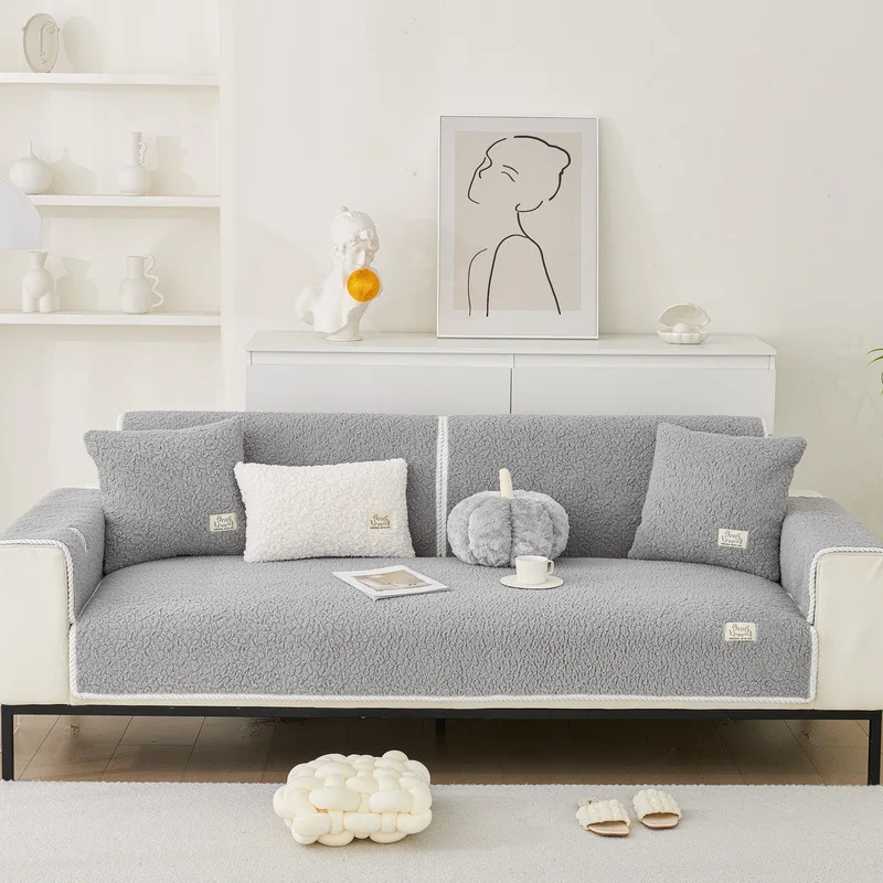 Wool Sofa Cover Cloth Universal Living Room Sofa Towel Plush Non-Slip Sofa Cover Thickened Warm Towel Breathable Cushions