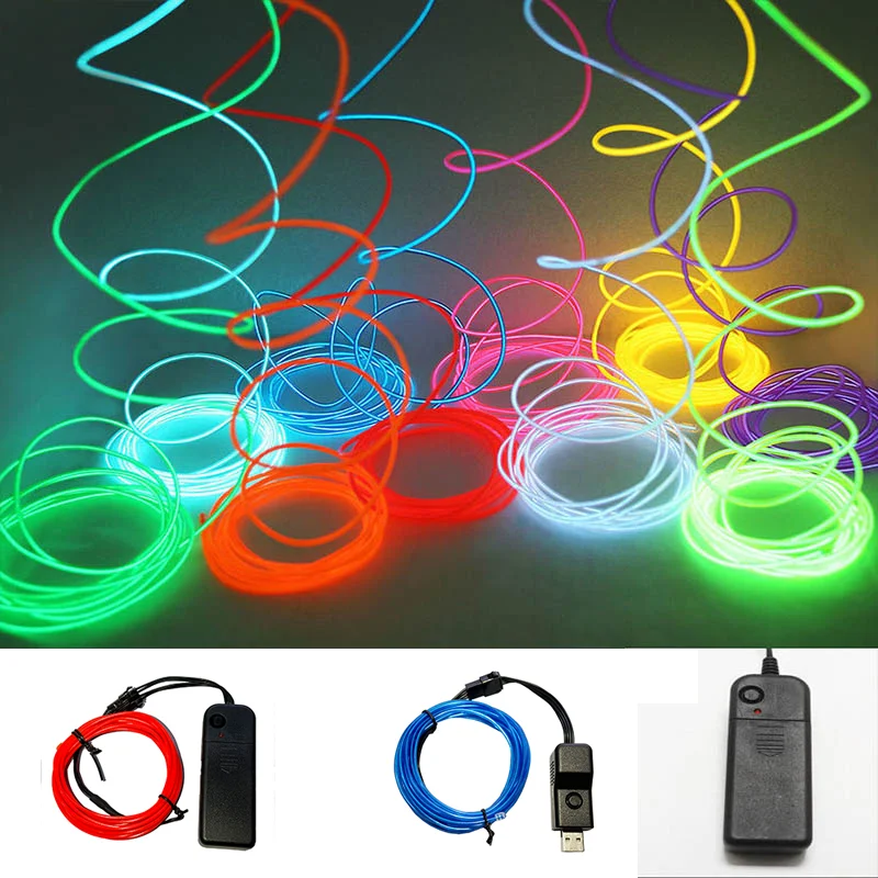 New Flowing Running EL Wire Strip Battery USB Switch Neon Glowing String Lights DIY Rope Tube Halloween Blacklight Multicolor