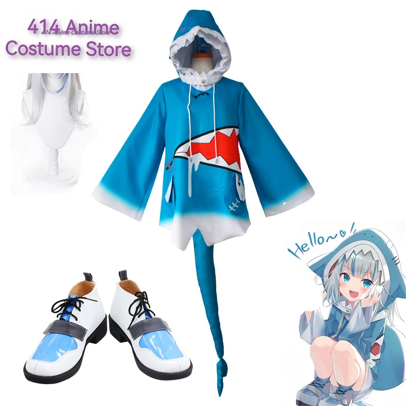 Hololive ENG Gawr Gura Cosplay Costume Shark Hat Suit HololiveEN Anime Costumes Girl Women Cute Blue Body Shark