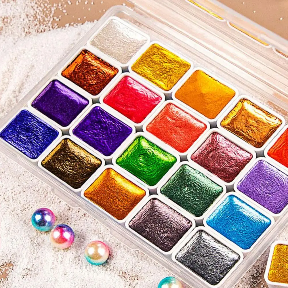 Professional Watercolor Paints Vibrant Glitter Watercolor Paint Set for Artists Painting Lovers Portable Solid Paint Box