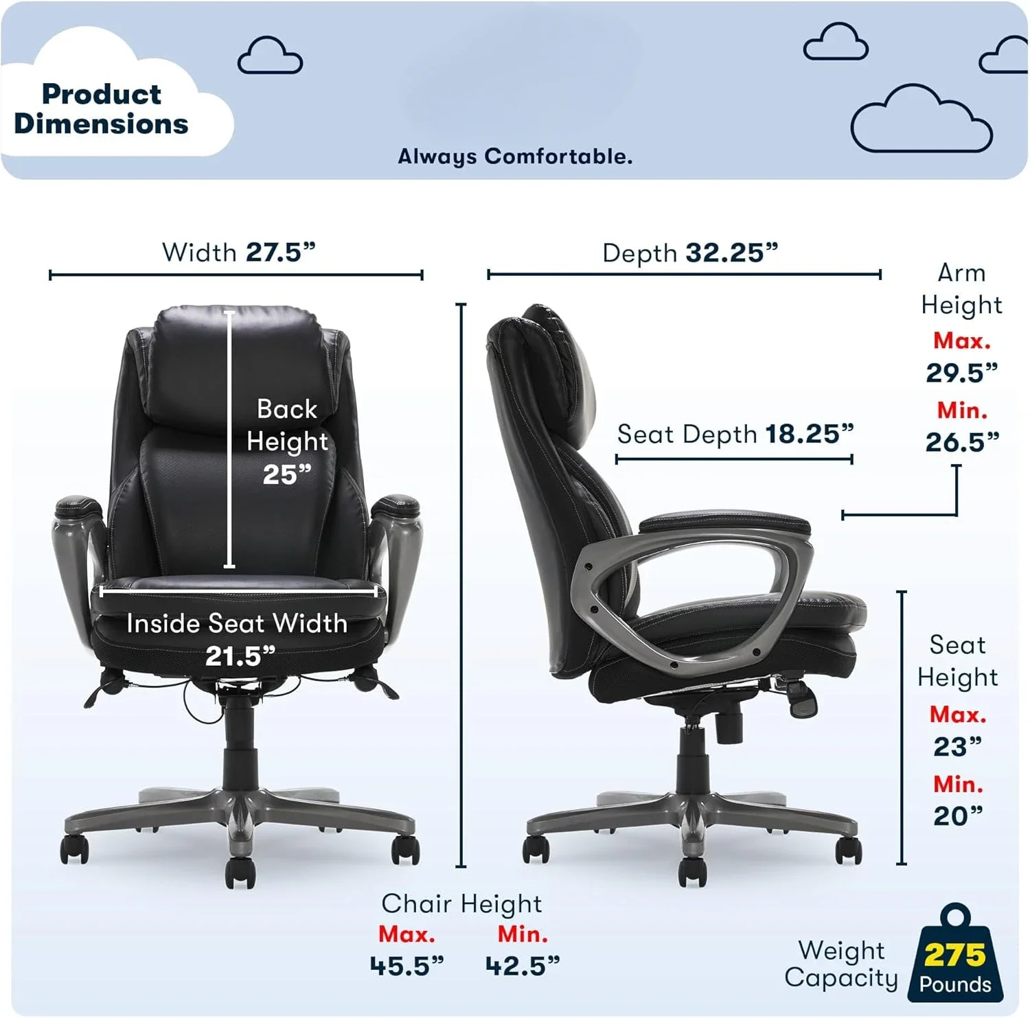 Cadeira executiva Arlington, preta/prego