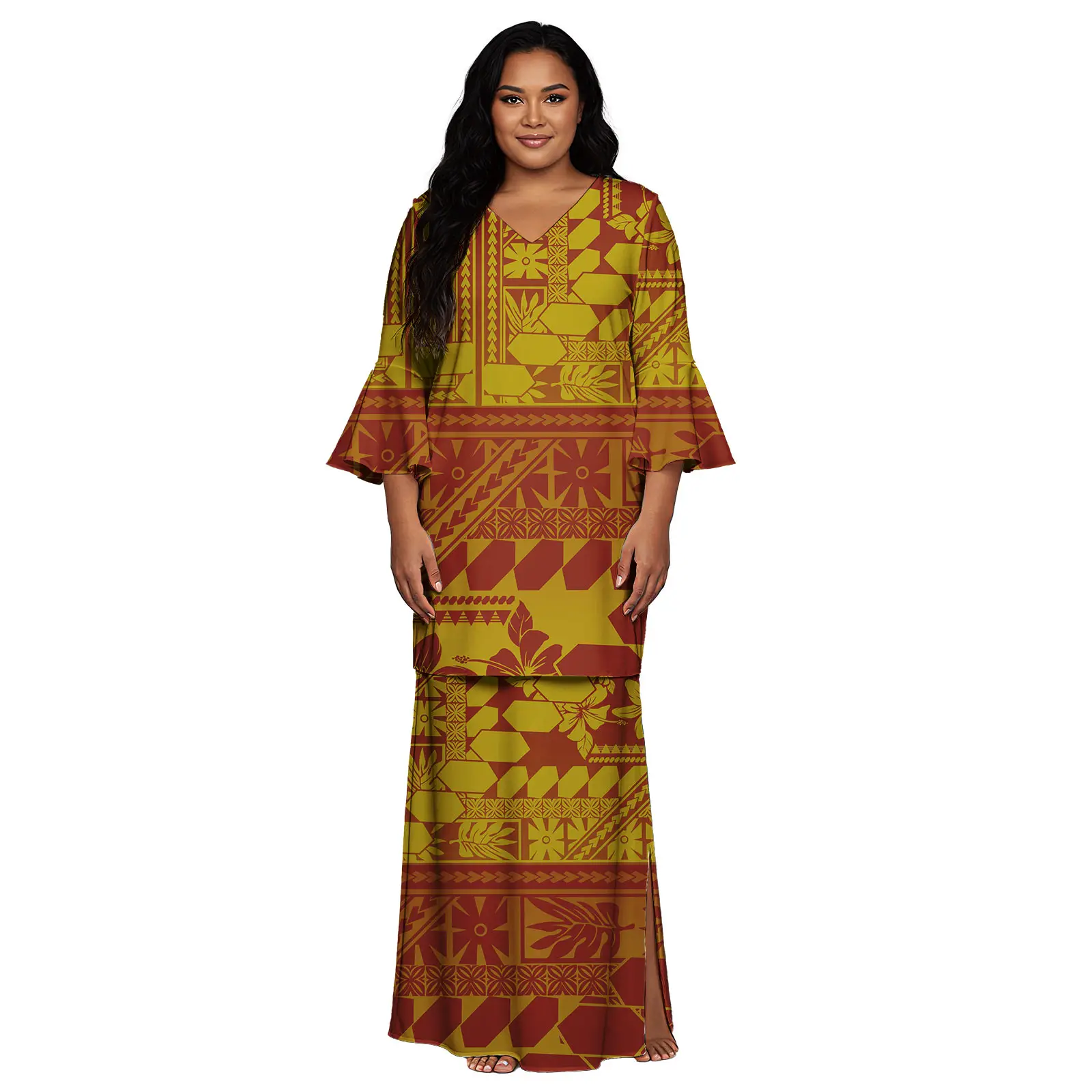 Elegante abito da spiaggia maxi da donna personalizzato tribale polinesiano samoano Island Tiare Flower Abiti da sera lunghi ed eleganti Puletasi