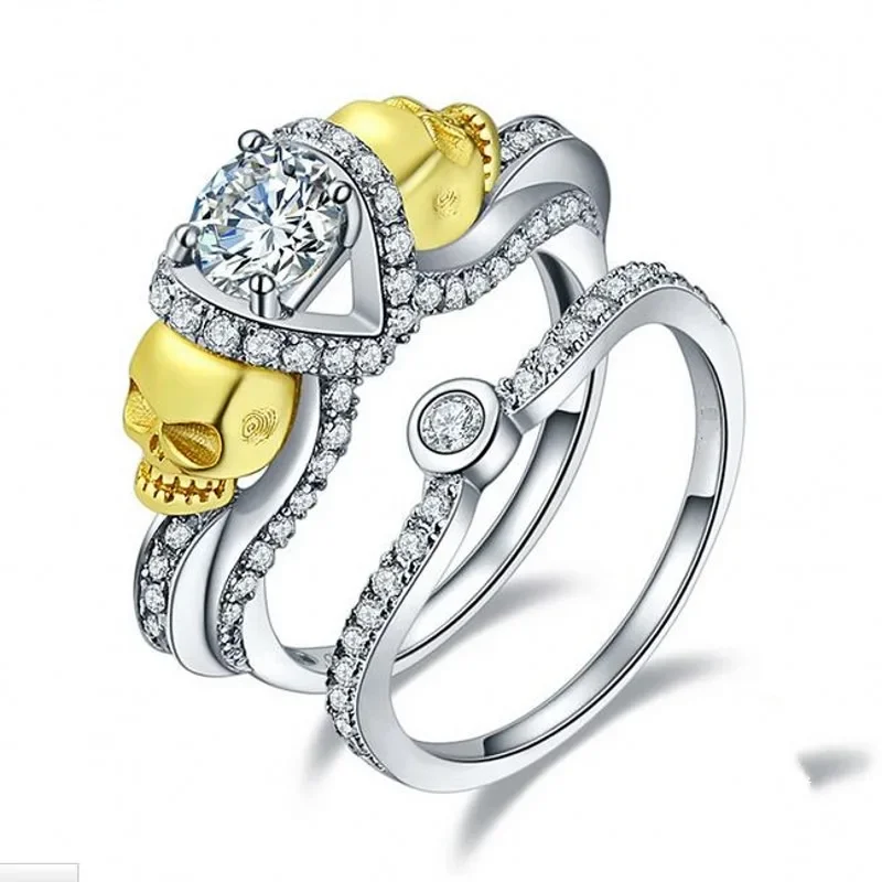 Vintage Skull Lab Diamond Ring Sets 925 Sterling Silver Party Wedding Band Rings for Women Men Anniversary Promise Jewelry