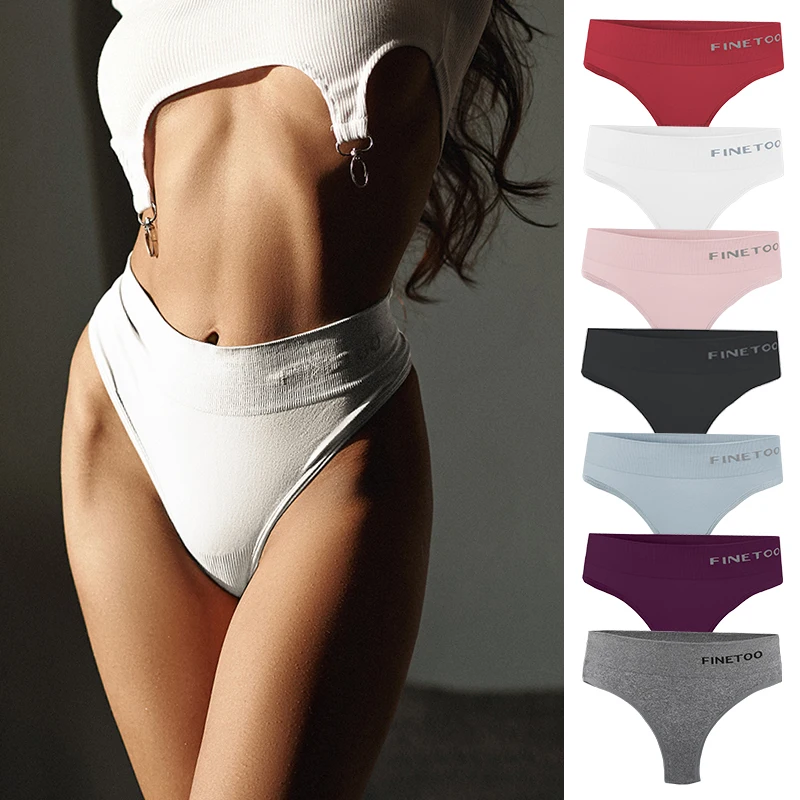 FINETOO New Women Cotton Panties Underwear Large Size Sexy Thong Women Seamless Panties Simple High Waist Girls Thongs M-2XL