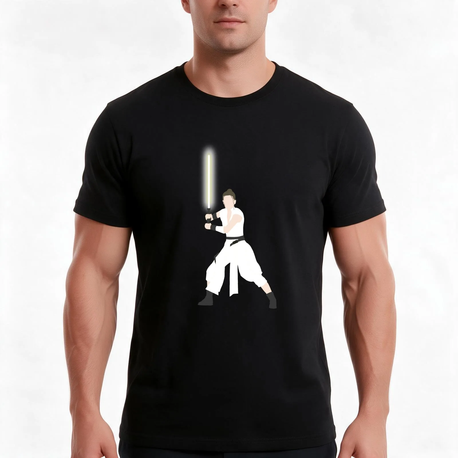 Girl With Yellow Lightsaber T-Shirt Summer Casual Cotton Tee Oversized Streetwear Tops Vintage Graphic Print 100% Cotton