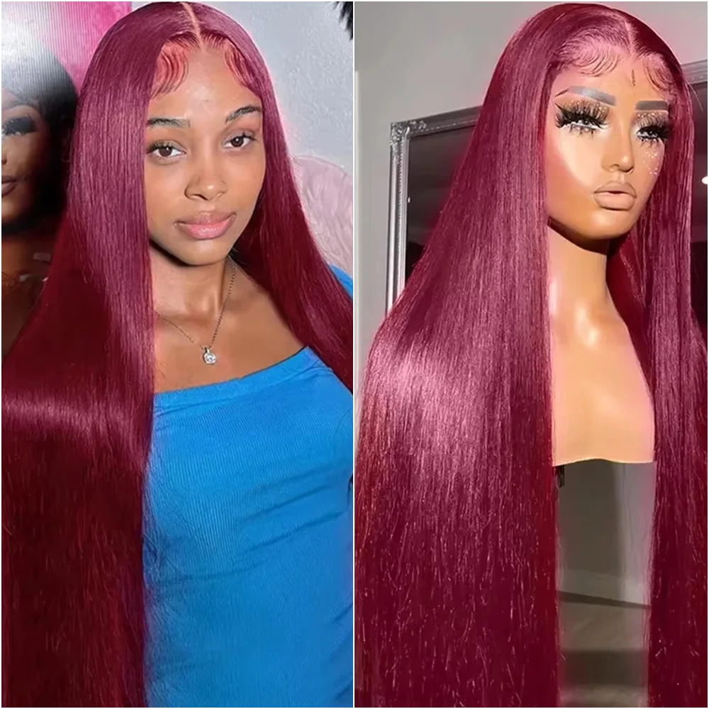 

Бразильский парик из натуральных волос с HD-кружевной передней частью 13x4, 220% плотности, цвет 99J Бордовый, прямой, с кружевной передней частью 13x6, 30-40 дюймов, для чернокожих женщин