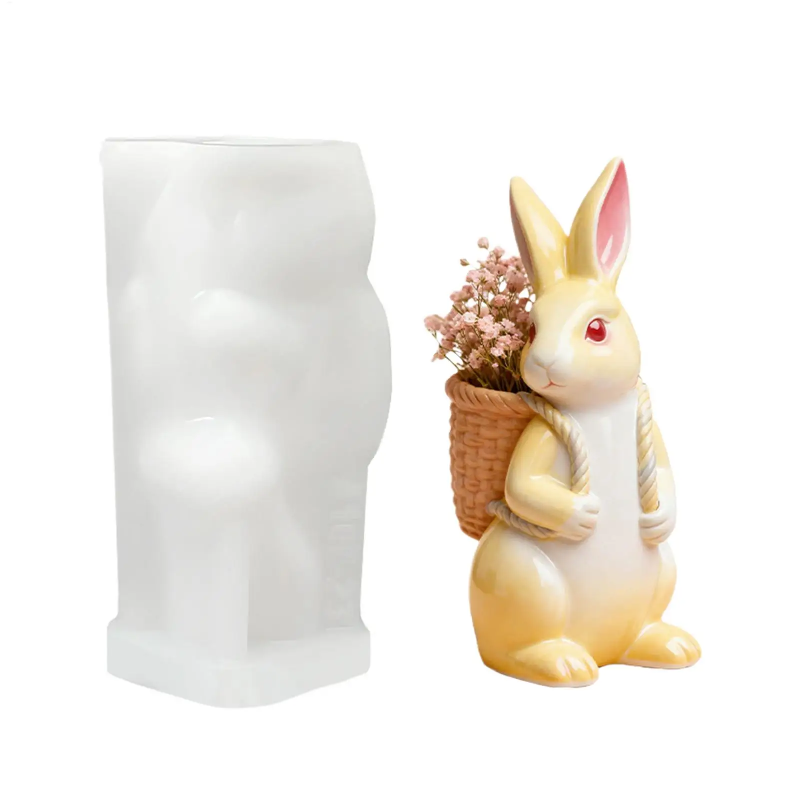 DIY 3D Osterhase Gießform Niedliche Tier-Korb-Hasen-Vasen-Ornamente Silikon-Gussformen für Zuhause Gips Beton Handwerk Geschenk Deko