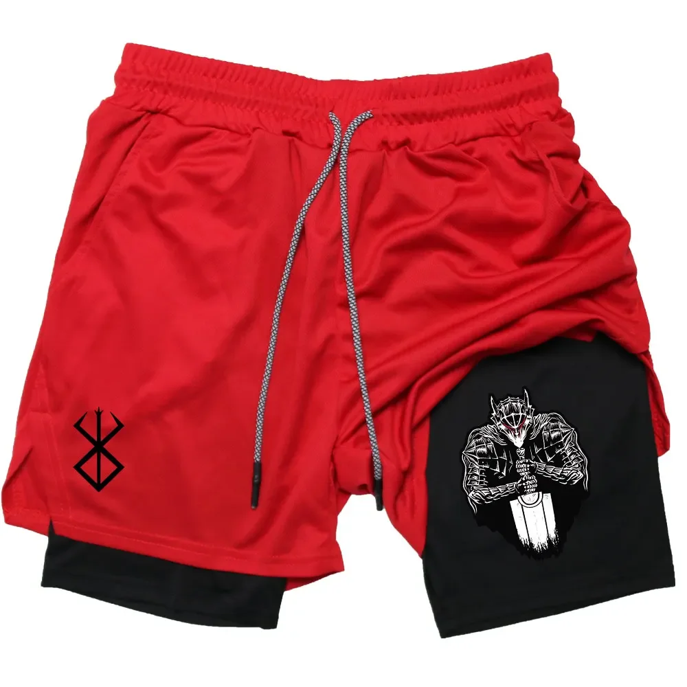 Anime Berserk Compression Shorts Fitness Gym Training 2 in 1 Sports Shorts Quick Dry Workout Jogging Double Deck Summer Shorts