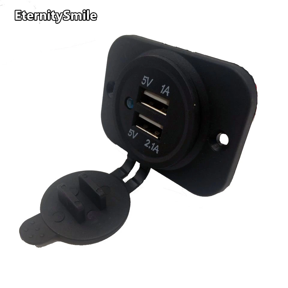 3.1A Dual USB Port Charger Socket Outlet waterproof cover 12V LED transfer 5V current 1A 2.1A with mount panel