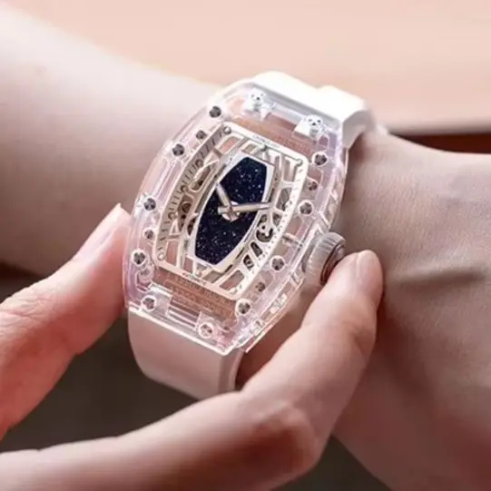 

CRONUSART Women Automatic Watch 31.5mm Tonneau Ladies Mechanical Wristwatch Acrylic Case FKM Strap Luminous Sapphire Mirror