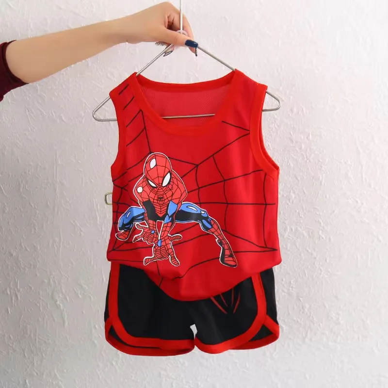 Disney-Conjunto de ropa para niños y niñas, traje de 2 piezas con estampado de dibujos animados de Spider-Man, chaleco y pantalones cortos para recién nacidos