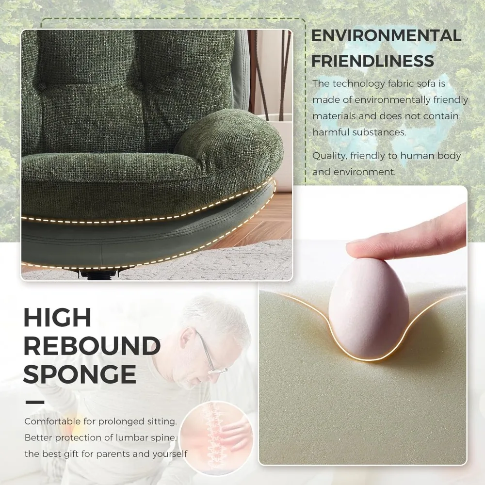 كرسي هزاز دوار من الشنيل الفاخر مع مسند، قاعدة معدنية كبيرة الحجم 360 درجة، كرسي صالة مستلق #5