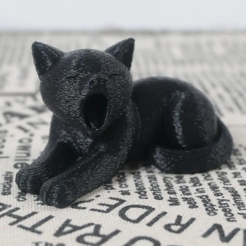 Cute Cat Ornament Cute Room Decor 3d Printed Cat Ornament with Plush Texture Realistic Furry Baby Cat Figurines Cute for Desk