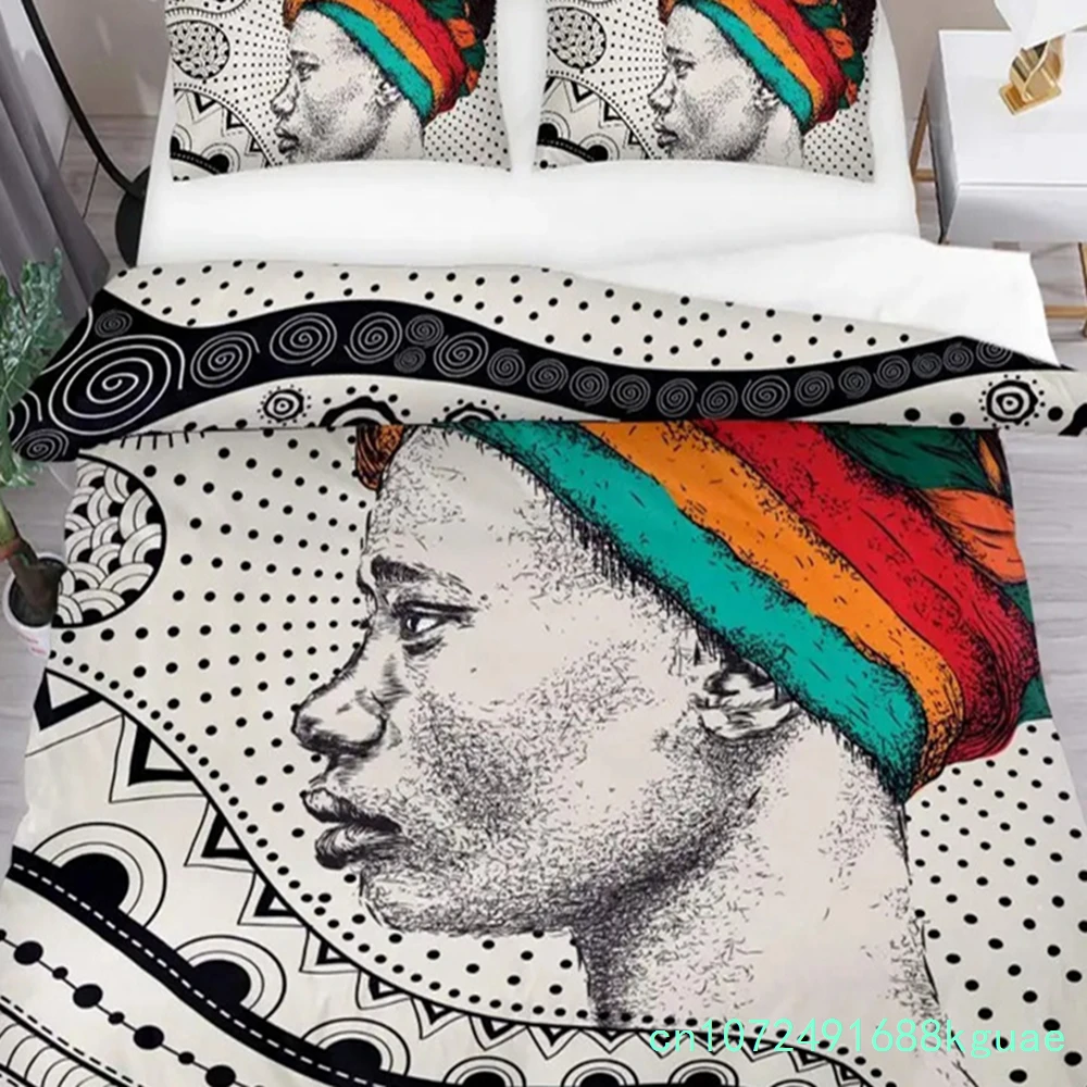 African Woman Bedding Set Vintage Africa Country Comforter Cover For Kids Boys Girls Teens Boho Style Exotic Nation Microfiber
