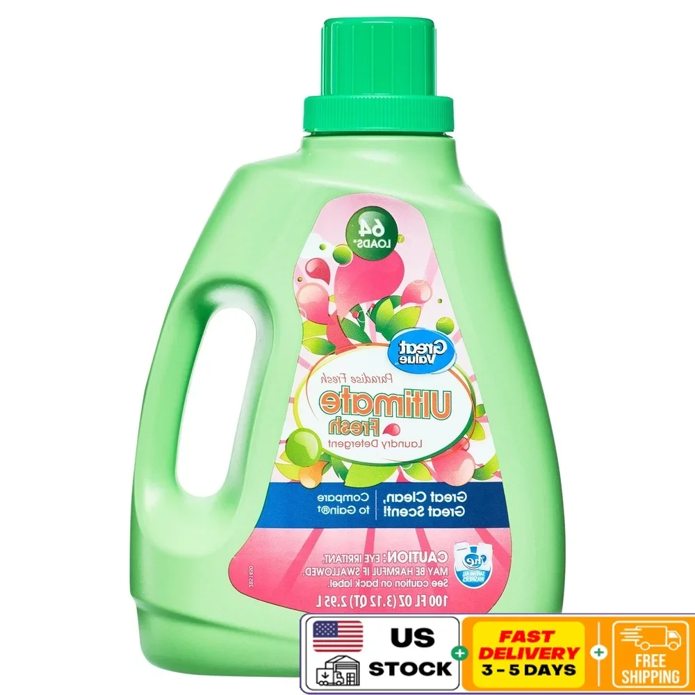 

Жидкое стиральное средство Ultimate Fresh, 64 нагрузки, Paradise Fresh Scent, совместимое с HE, устраняющее запах, осветляющее, очищающее, прочное