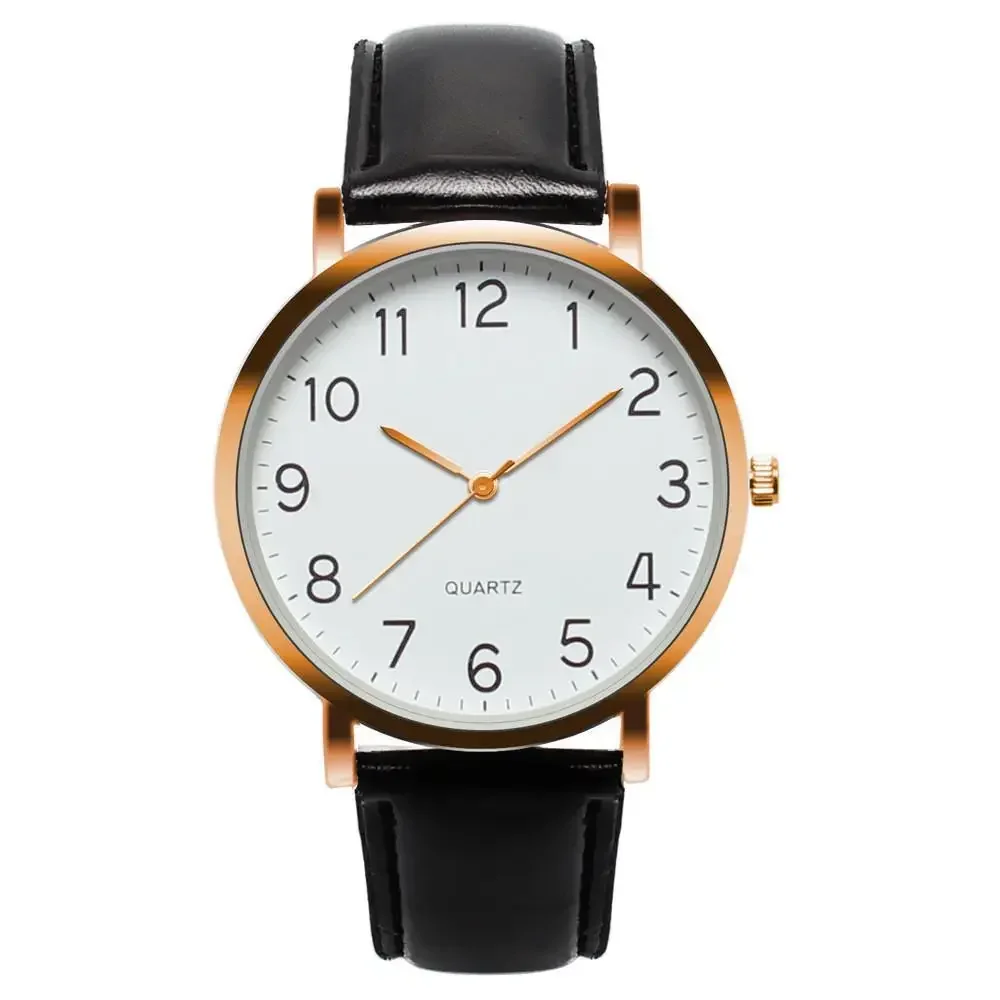 Fashion Women's Watch Arabic Number Unisex Strap Minimal Round Dial Classic Black Leather Strap Ladise Watches Wrist Watch