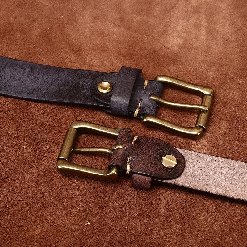 3.3CM Pure Cowhide High Quality Genuine Leather Belts for Men Women Brand Strap Male Brass Buckle Jeans Cowboy Luxury Designer