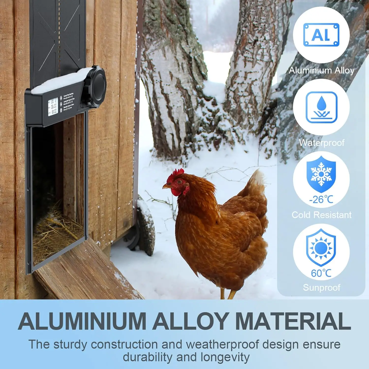 Automatic Chicken Coop Door AA Battery Powered, Large Size Automatic Chicken Door with LCD Display, Timer Setting Auto Chicken