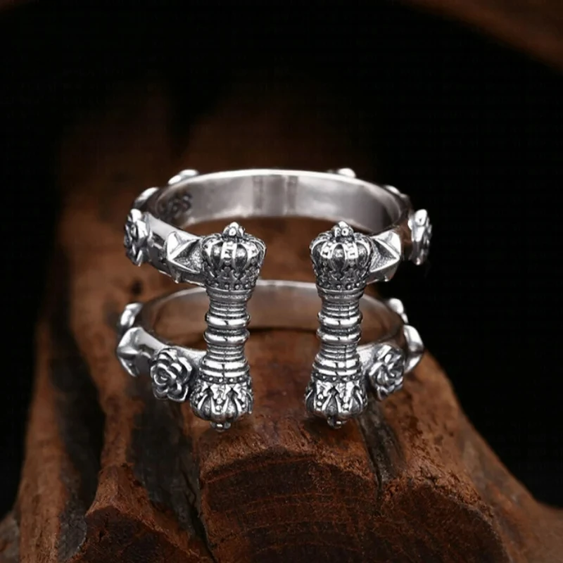 S925 Sterling Silver Rings for Men Women Retro Emboss Vajra Pestle Rose Five-Pointed Stars New Fashion Jewelry ﻿Wholesale