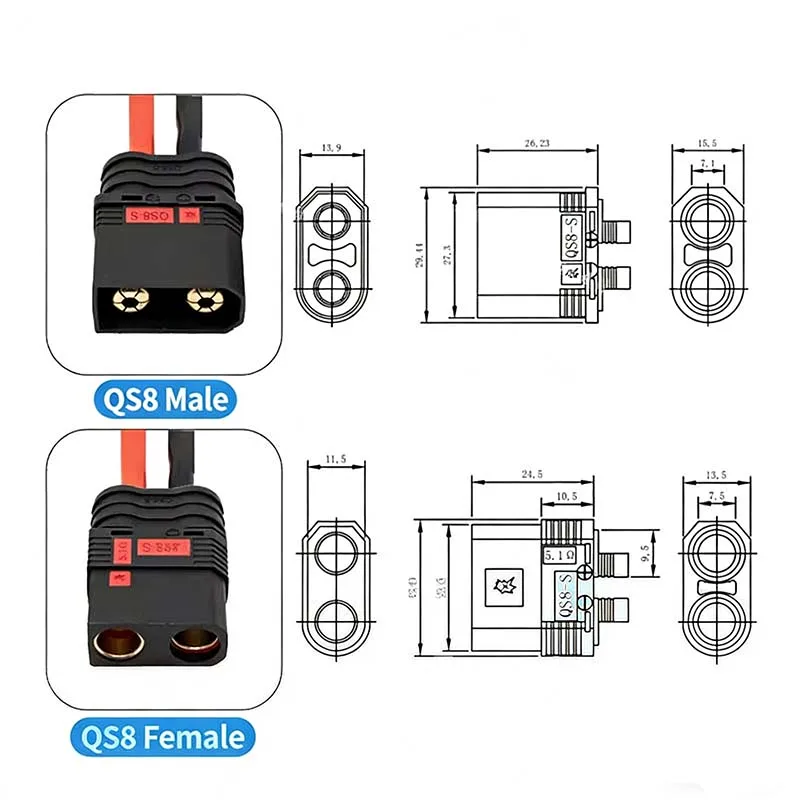 QS8-S male-female plug extension cable for model aircraft, power connection wire, fire prevention for high-power battery wire