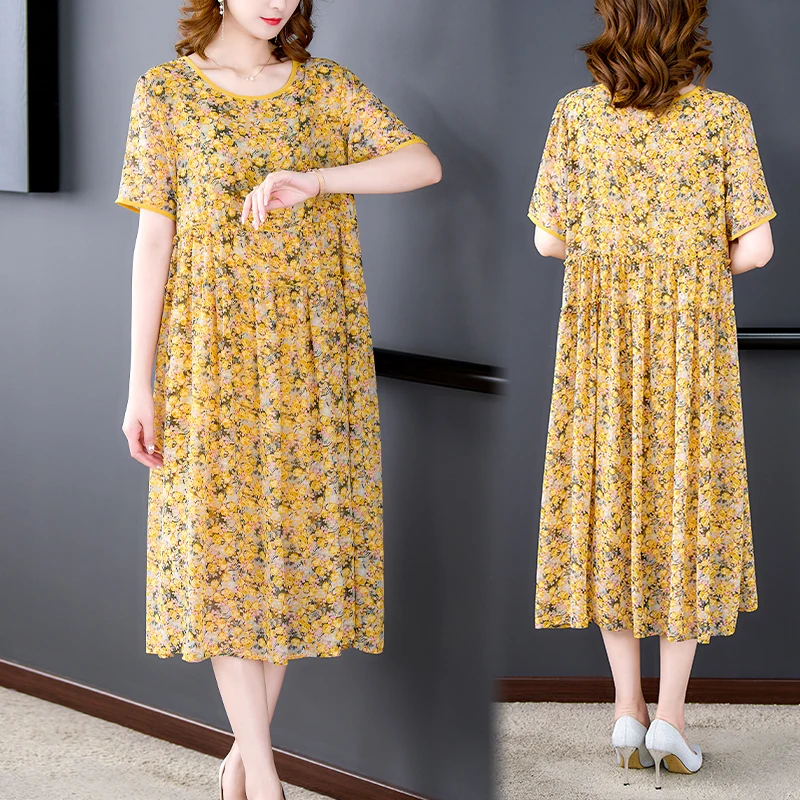 2022 Mode Licht Bloemen Rayon Midi Vrouwen Jurk Koreaanse Elegante Losse Taille Jurk Zomer Vintage Luxe Chic Party Avondjurk