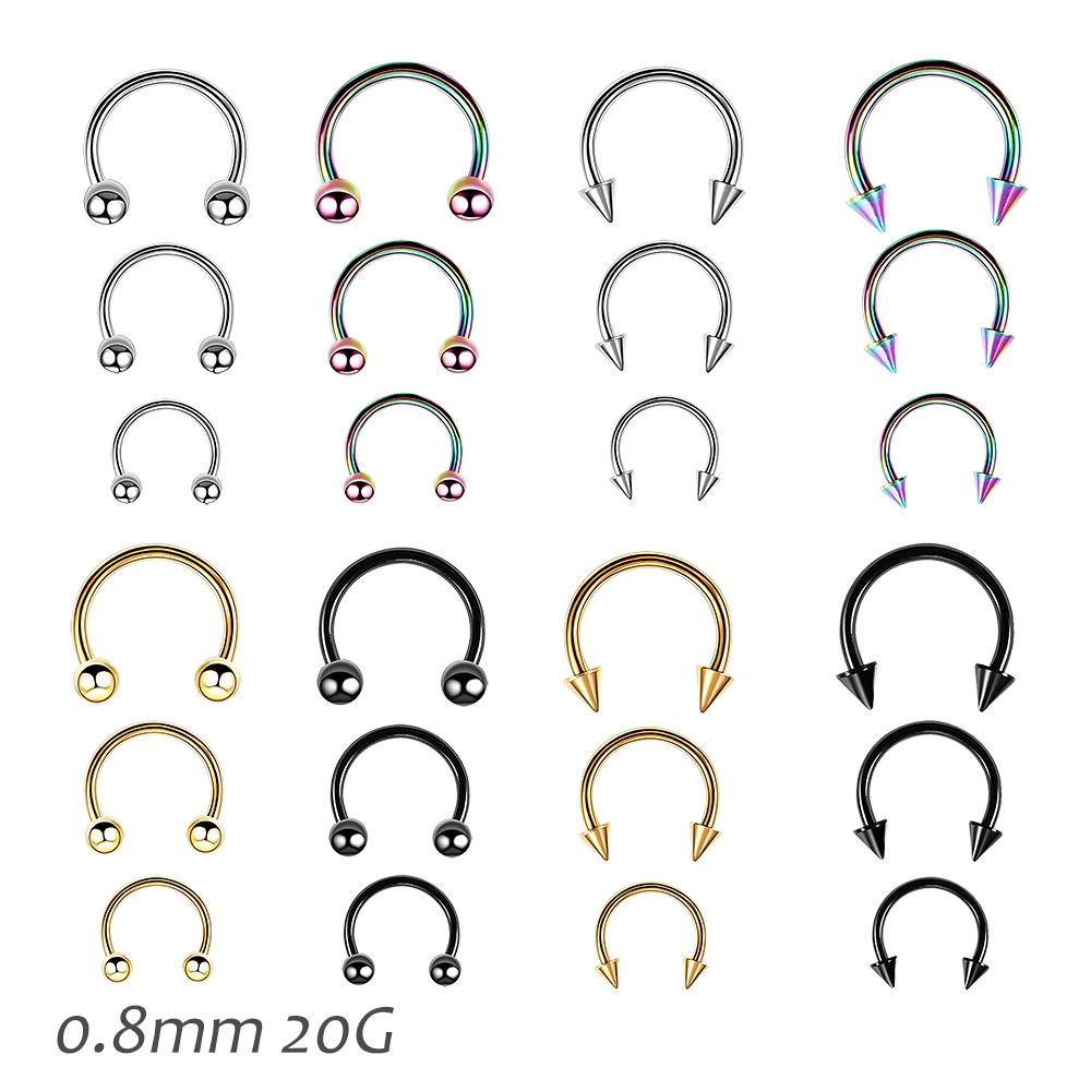 20g Surgical Steel Circular Piercing Ring Set for Nose Septum Lip Ear CBB Nostril Pirsing Horseshoe Hoop Black Gold Color 0.8mm