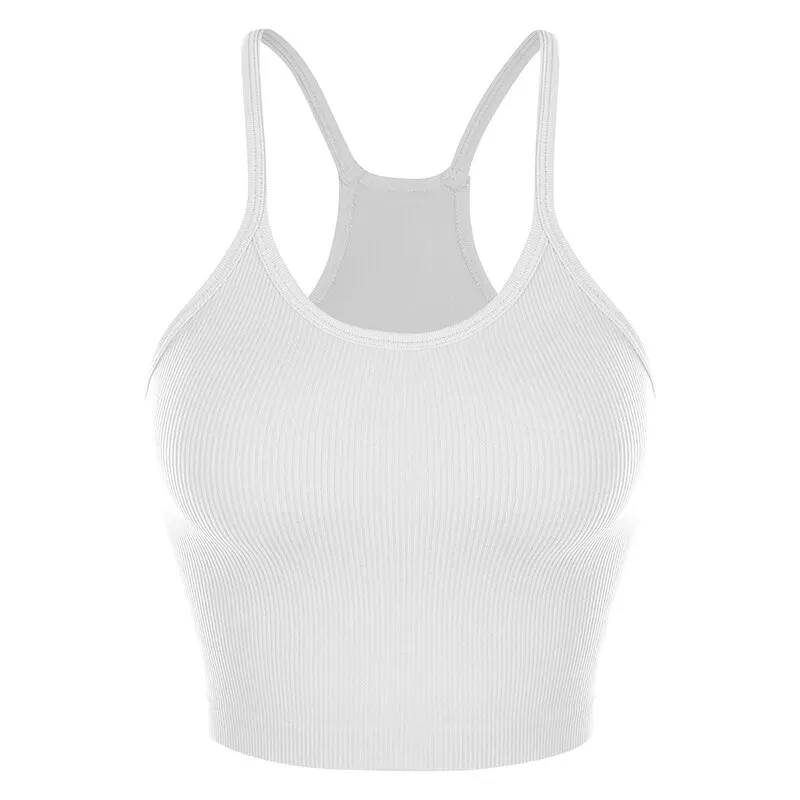 Seamless Camisole Women Yoga Vest Gym Sports Crop Tops Rib Knit Running Tank Top Female Bra Without Brassiere Pad