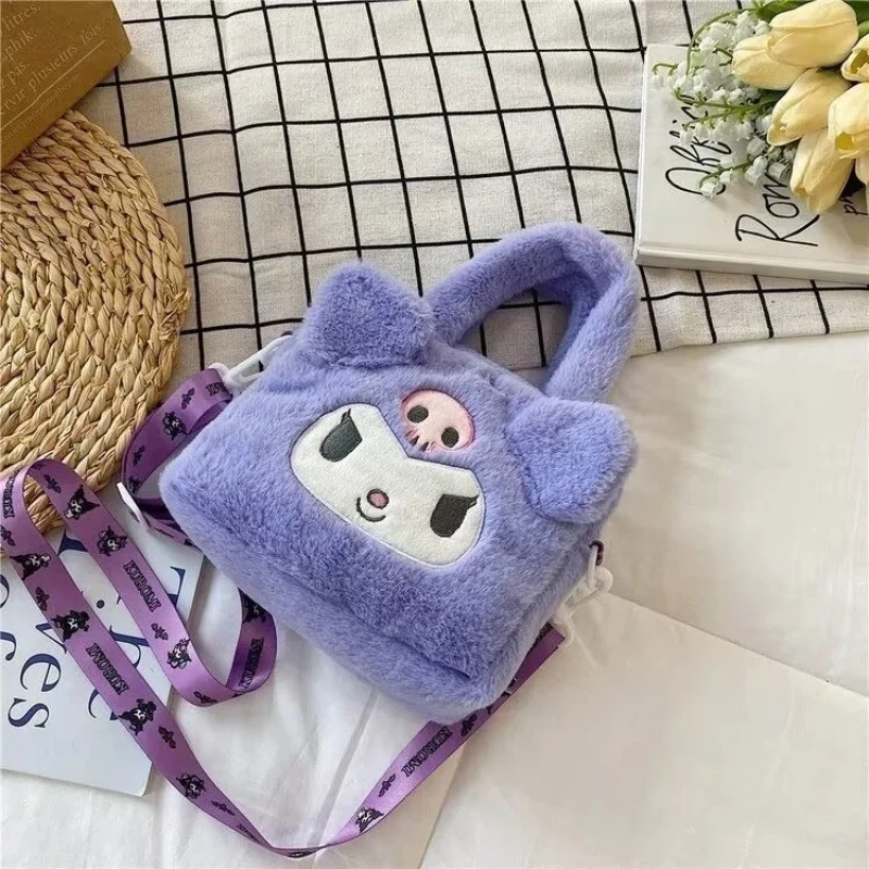 

Плюшевая сумка-кроссбоди с милыми мультяшными персонажами Куроми, Май Мелоди, Синаморолл для девочек и детей, мягкая пушистая портативная сумка для телефона через плечо