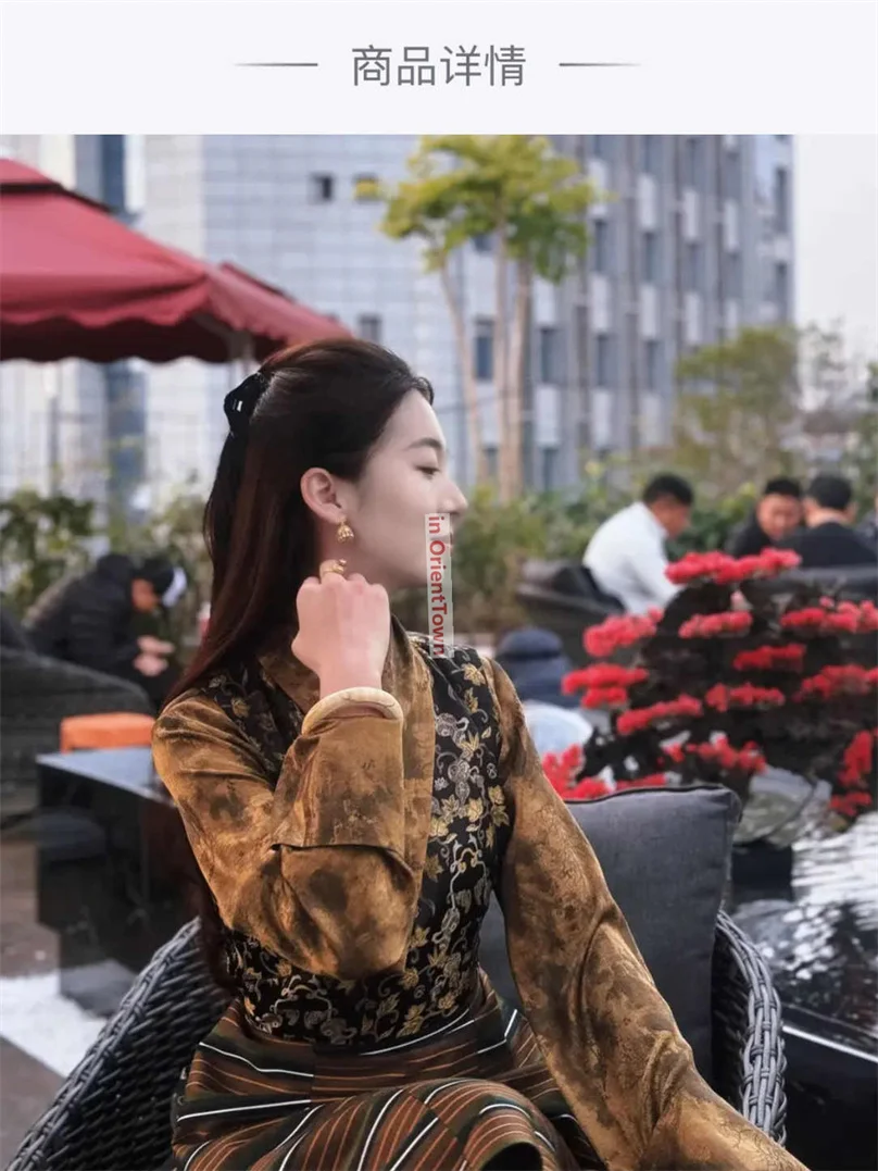 Female Senior Black Gold Xizang Dress Retro National Style Fashionable Pattern Gown Women Tibetan Traditional Bola Robe TP019