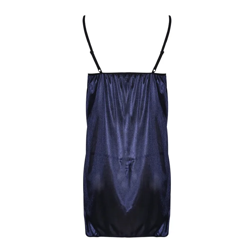 Women Sexy Sleepwear Lace Silk Satin Night Dress Sleeveless Nighties V-neck Nightgown Plus Size Nightwear image 5