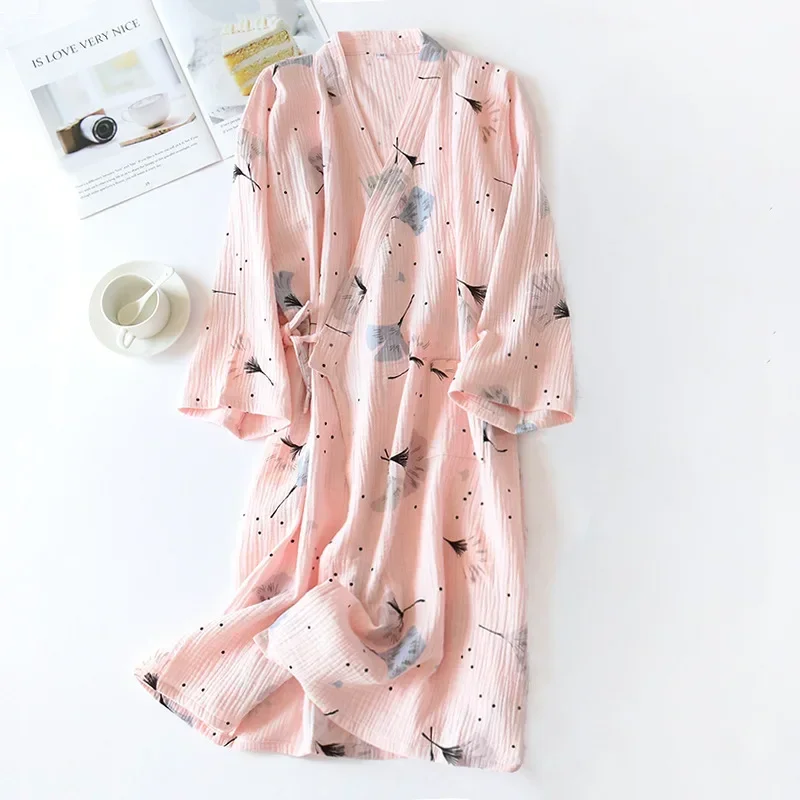 Japanese kimono dressing gown spring and autumn ladies cotton crepe cloth  thin summer bathrobe home service sleepwear bath robe - AliExpress