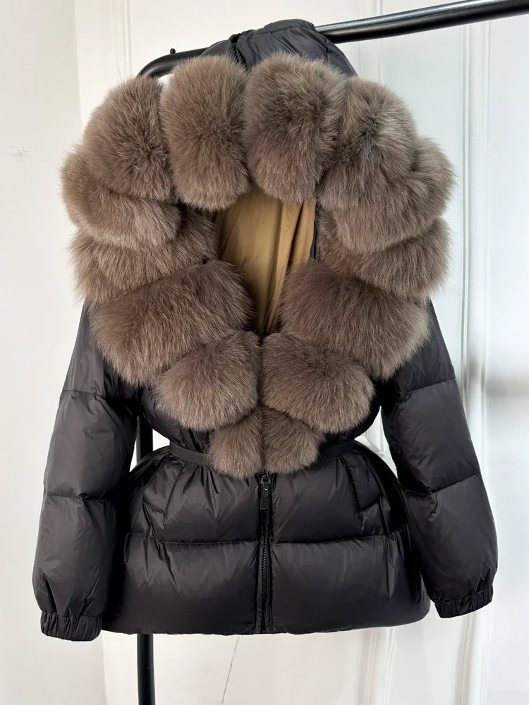 

Janveny 2024 Winter Puffer Jacket Women Real Fox Fur Hooded Thick Warm 90% White Duck Down Coat Female Parkas Waterproof