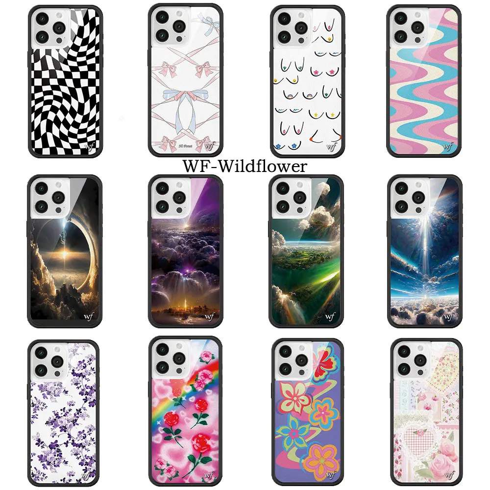 

Wildflower 3D Ins Dreamy Scenery Phone Case for iPhone 15 14 13 Pro Max Luxury WF Cute Flower Cloud Shockproof Protective Cover