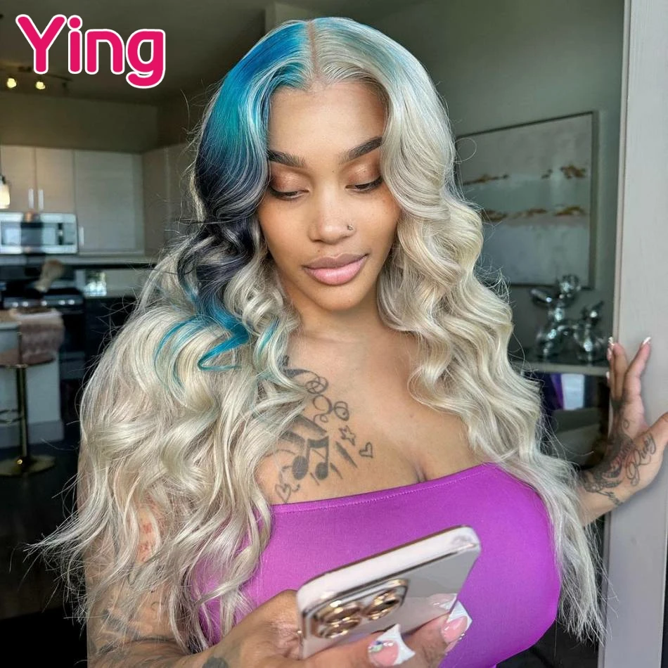 

Ying Omber Blue Black Colored Brazilian Body Wave 13x4 Lace Frontal Human Hair Wig PrePlucked With Baby Hair 13x6 Lace Front Wig