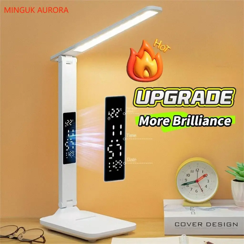 Rechargeable Table Lamp touch dimming color adjustment Led Clock Dispaly Reading Lamp charging bedroom Desk Lamp with Fan