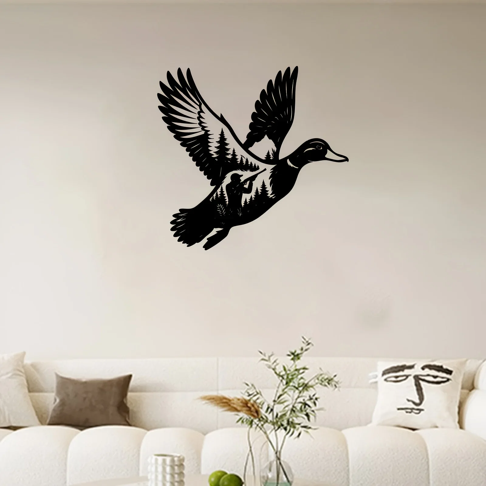 CIFBUY Wrought Iron Flying Duck Hunting Wall Art, Wild Duck Hunter Forest Silhouette Metal Decor, Black Cutout Wall Hanging for